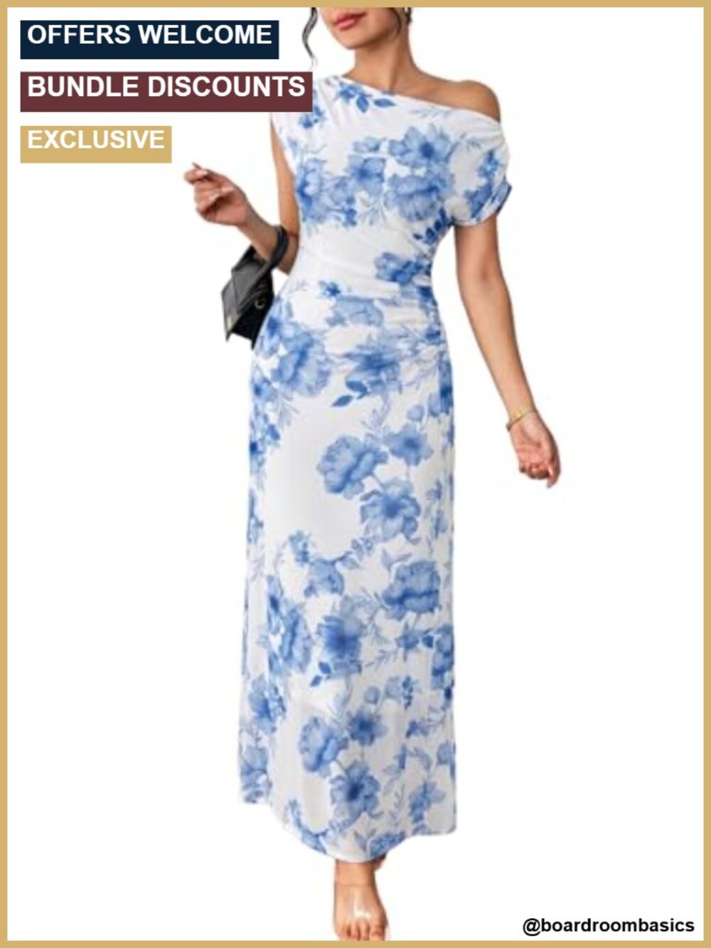 Floral Off Shoulder Maxi Dress Ruched Waist Formal Wedding Guest